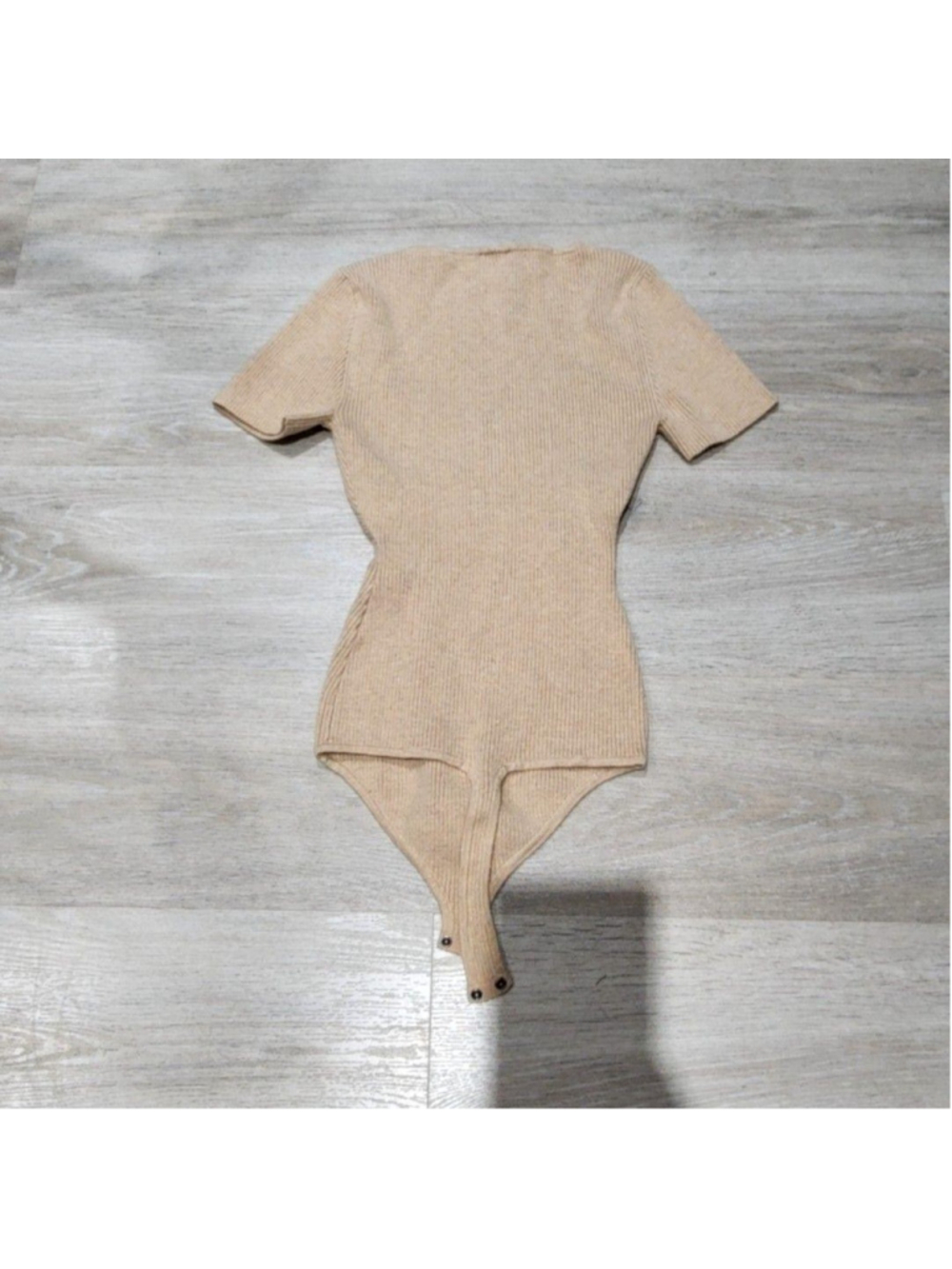 Abercrombie & Fitch Bodysuit Womens XS Beige Ribbed Knit Square Neck Stretch - Picture 4 of 5